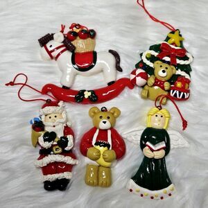 Vintage Christmas Ornaments Mixed Baked Clay Dough Spagetti Trim Bundle Set 5/C